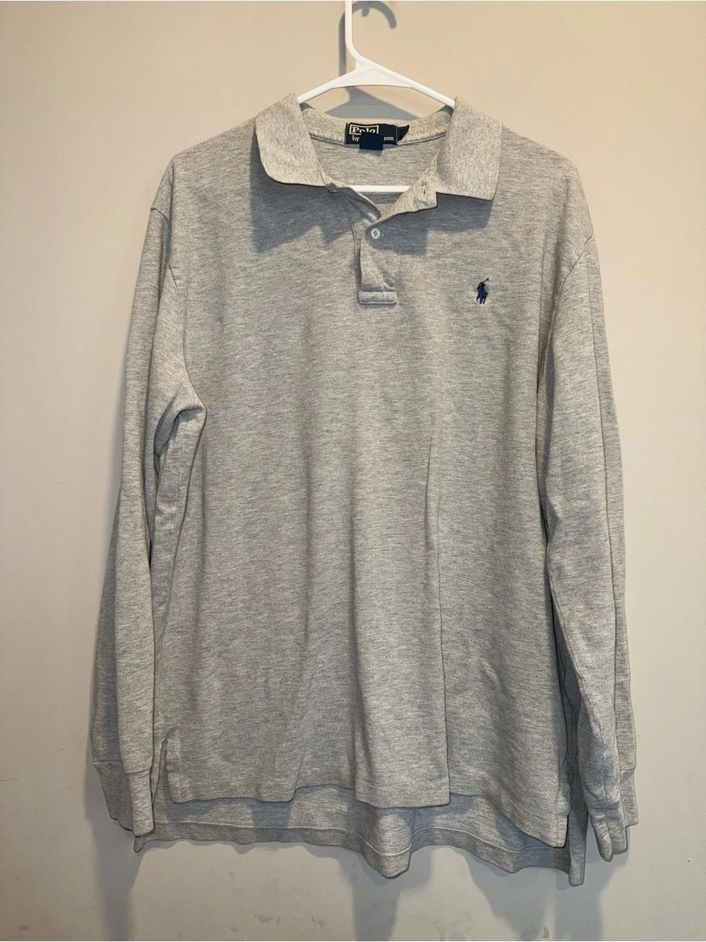Ralph Lauren Long Sleeve Polo Shirt in Light Gray with Navy Pony